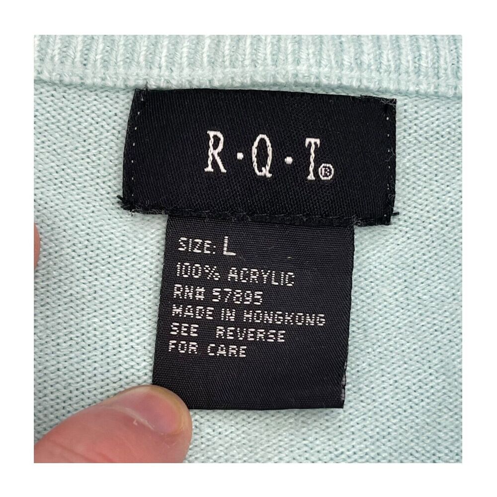 R.Q.T Sweater Vest Women's Large Light Mint Ribbed Knit Disc Sequins Round Neck - Picture 2 of 7